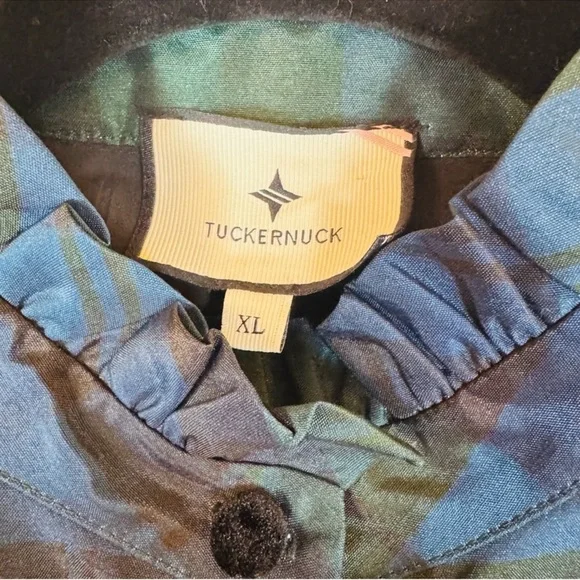 Tuckernuck Green and Blue Plaid Ruffle-Front Long-Sleeve Dress - Picture 5 of 10